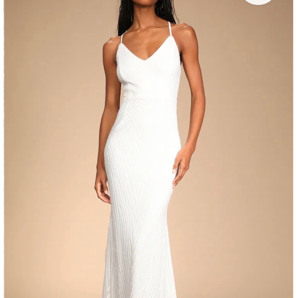 NWT Lulu's White Sequin Love that Stuns Mermaid Maxi Wedding Dress